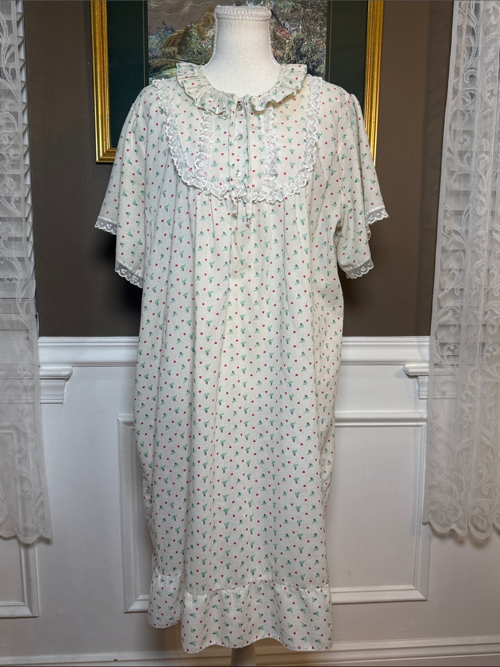 Vintage An Ideal Lady Heart Floral Lace Cottagecore Nightgown XL 1X